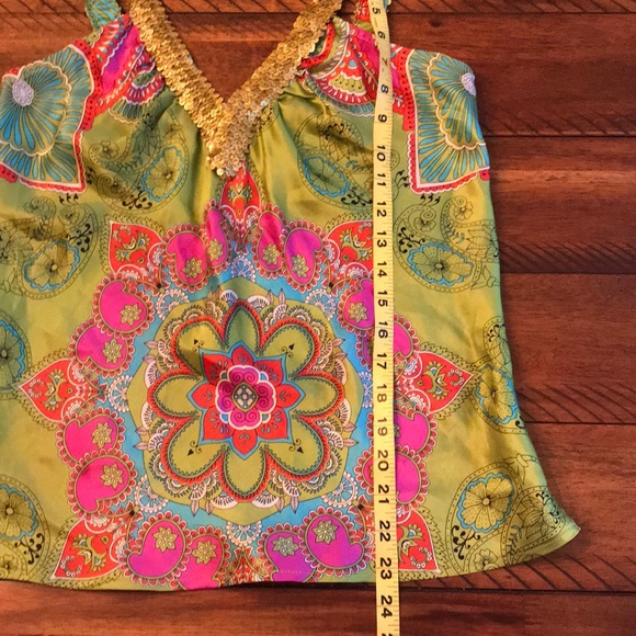 Evolve 100% silk green paisley sequined Boho tank - Picture 8 of 8